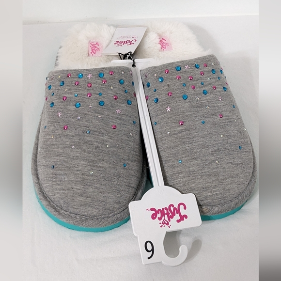 Justice Girls Cozy Gray Rhinestones Scuff Slip On Slippers, Size 6, New With Tag - Picture 4 of 4